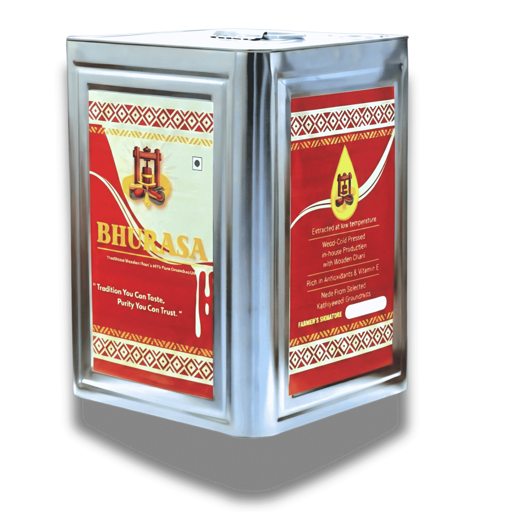 Bhurasa Wood-Pressed Groundnut Oil 15L Tin — Single Origin Jamnagar